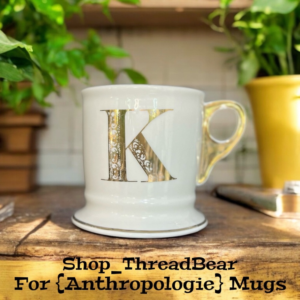 Classic "K" {Anthro} Gold Initial Coffee Mug | Anthropologie Monogram Tea Cup